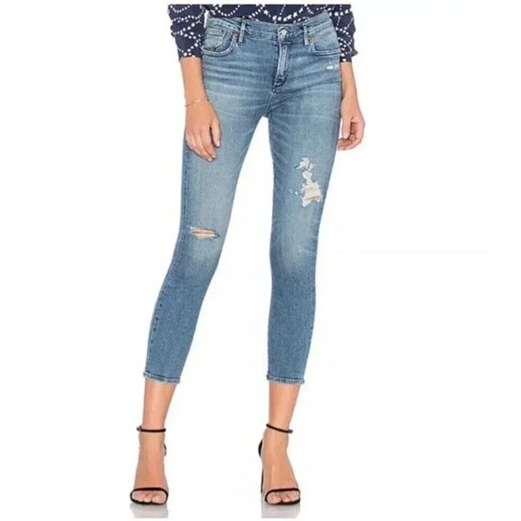 Agolde Sophie Cropped Jeans Skinny Distressed In Spell Blue Denim Size 25 - Picture 1 of 7